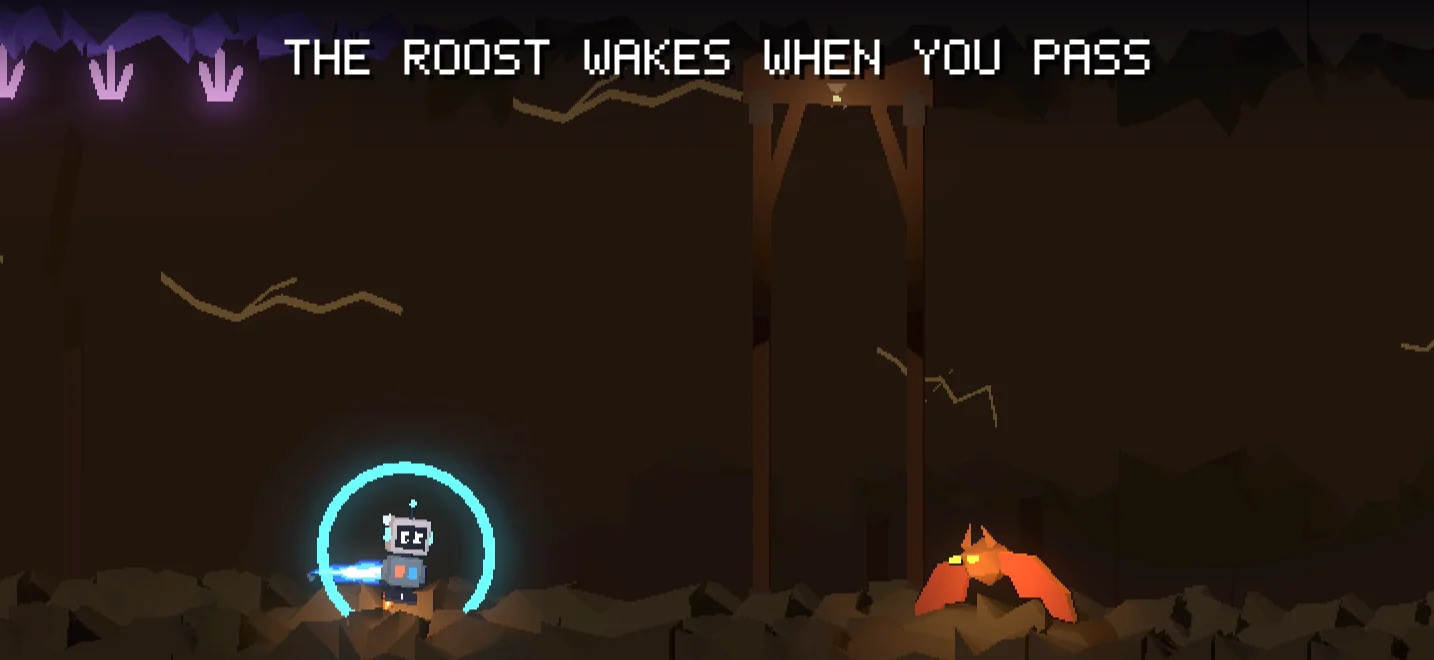 The roost wakes when you pass. A winged creature stirs below HOP-7.